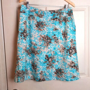 TALBOTS Stretch Womens Floral Lined Skirt Silk Blend A-Line Knee Length Size 14